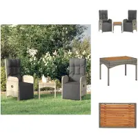 vidaXL Garten-Relaxstühle 2 Stk. mit Tisch Grau Poly Rattan - Gartenstühle