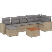 vidaXL 8-tlg. Garten-Sofagarnitur mit Kissen Beige Poly Rattan