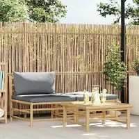 vidaXL "2026 Promotion" 3-tlg. Garten-Lounge-Set mit Dunkelgrauen Kissen Bambus - Gartenstühle CC7039