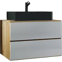 VCM 2-tlg. Waschplatz Waschtisch | schwarzes Waschbecken Unterschrank Breite 80 cm | Badmöbel Set mit Schubladen | Lendas S BL
