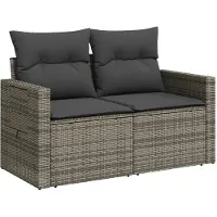 vidaXL Gartensofa 2-Sitzer mit Kissen Grau Poly Rattan