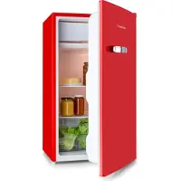 Klarstein Beercracker – 90-Liter-Kühlschrank, Volumen: 90 l, Gefrierfach, Gemüsefach, 3 Türfächer, Flaschenöffner am Gerät, 2 Glasablagen, Rot