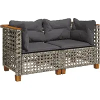 vidaXL Garten-Ecksofas mit Kissen 2 Stk. Grau Poly Rattan