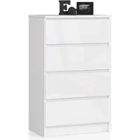 Akord Kommode K60 Weiß 60 cm 4 Schubladen Front Weiß Hochglanz B60 x H99 x T40 cm