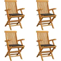 Syfax Gartenstühle mit Taupe Kissen 4 Stk. Massivholz Teak