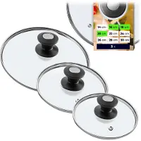Kadax Topfdeckel "Barletta", hitzebeständiger Deckel-set aus Glas mit griff, drei Größen (16+18+20 cm)