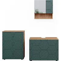 Vicco Badmöbel-Set Irma Grün/Goldkraft Eiche 3 Teile, mit Unterschrank 80 cm, Model 47194