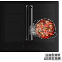 Klarstein Chef-Fusion Induktionskochfeld Mit Dunstabzug - 60 cm, 600 m³/h, 6400 W, Flexzone, A, Touch-Bedienung, Platzsparend, Schwarz, Induktionskochplatte