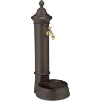 Relaxdays Standbrunnen antik, mit Wasserhahn & Becken, HxBxT: 72 x 26 x 31 cm, Wasserzapfsäule Garten, Terrasse, braun
