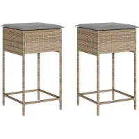 Syfax Garten-Barhocker mit Kissen 2 Stk. Beige Poly Rattan