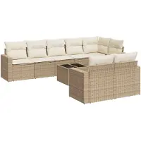 vidaXL 9-tlg. Garten-Sofagarnitur mit Kissen Beige Poly Rattan