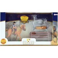 Toi-Toys 37160A - Braunes Pferd mit Reiter und Zubehör Horse Horses Pferdestall Zaun Pferdeset Reiterset