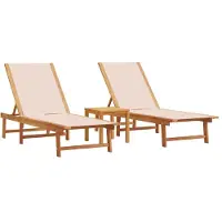 Syfax Sonnenliegen 2 Stk. mit Tisch Creme Massivholz Akazie Textilene