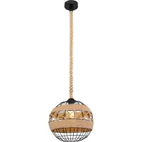 Globo Lighting Hängeleuchte Metall schwarz, braun, Kabel Hanfseil braun, ø: 300mm, H: 1200mm, exkl. 1x E27 60W 230V