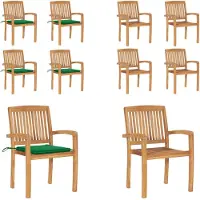 vidaXL Stapelbare Gartenstühle mit Kissen 4 Stk. Massivholz Teak - Gartenstuhl - Gartenstühle - Holzstuhl - Holzstühle
