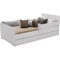 KOBI Kinderbett MAX mit Schublade und Schutzbarriere – 140x70 cm, Weiß, inklusive Matratze und Montageanleitung, Unisex Design