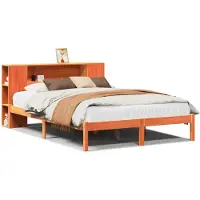 Syfax Massivholzbett mit Regal ohne Matratze Wachsbraun 150x200 cm