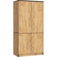 Akord Kleiderschrank: vier Türen, vier Regale, Farbe: Craft-Eiche, Möbelmaße: B: 90 cm, H: 180 cm, T: 51 cm,
