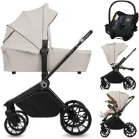 Lionelo Kombikinderwagen Mika Plus 3in1 bis 38 Monate (22kg), XXL-Verdeck mit UPF50+, 3-stufige Verstellung des Elterngriffs - Beige