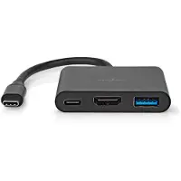 Nedis USB Multi-Port-Adapter - 3-in-1 - USB 3.2 Gen 1 - USB-C Stecker - HDMI Ausgang / USB-A Buchse / USB-C Buchse - 5 Gbps - 0.10 m - Rund - Vernickelt - PVC - Schwarz - Box