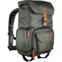 Mantona Luis junior Retro Fotorucksack grün mit Leder, Kamerarucksack inkl. Regenschutzhülle, Fototasche mit Laptopfach, Backpack geeignet für 1 x DSLR-Kamera, 1-Objektive und diverses Fotozubehör