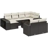 vidaXL 11-tlg. Garten-Sofagarnitur mit Kissen Schwarz Poly Rattan