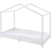 Roba Hausbett 70 x 140 cm - Bodenbett für Kinder - Montessori Prinzip - Erweiterbar durch Lattenrost, Matratze und Hausbettbezug - Holz weiß lackiert