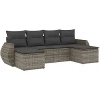 vidaXL 6-tlg. Garten-Sofagarnitur mit Kissen Grau Poly Rattan