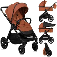Lionelo Kombikinderwagen Layla 2in1 Babywanne und Buggy bis 22 kg, Babywanne bis 9 kg, 360° Schwenkbare PolyurethanRäder, XXL Verdeck - Braun