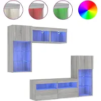 Syfax 5-tlg. Wohnwand mit LED-Beleuchtung Grau Sonoma Holzwerkstoff