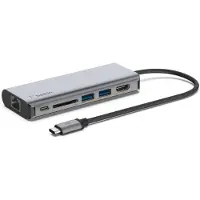 Belkin AVC008BTSGY, USB 3.2 Gen 1 (3.1 Gen 1) Type-C, 100 W, Schwarz, Grau, SD, HDMI, RJ-45, USB 3.2 Gen 1 (3.1 Gen 1) Type-A, USB 3.2 Gen 1 (3.1 Gen 1) Type-C, 117 mm