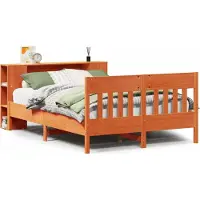 Syfax Massivholzbett mit Regal ohne Matratze Wachsbraun 140x190 cm