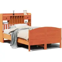 Syfax Massivholzbett mit Regal ohne Matratze Wachsbraun 135x190 cm