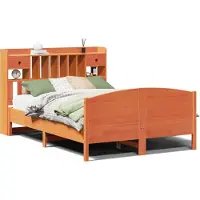 Syfax Massivholzbett mit Regal ohne Matratze Wachsbraun 150x200 cm