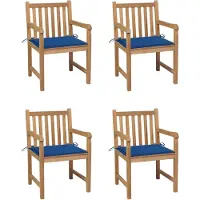 vidaXL Möbel Gartenstühle 4 Stk. mit Königsblauen Kissen Massivholz Teak - Gartenstühle 3073014