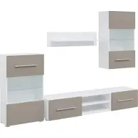 Syfax 5-tlg. Wohnwand mit LED-Beleuchtung Steingrau Holzwerkstoff