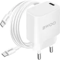 BWOO , 20W USB-C Ladegerät mit 60W Power Delivery Kabel, Weiß