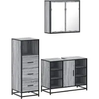 vidaXL 3-tlg. Badmöbel-Set Grau Sonoma Holzwerkstoff