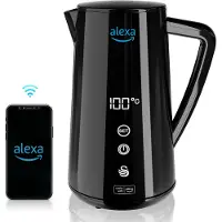 Swan SK14650BLKNEU Alexa Elektrisch Wasserkocher WIFI Smart Kettle 1,5L, Kabellos, LED-Touchscreen Schwarz