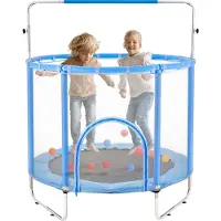 Vevor Kindertrampolin Trampolin Mini Freizeittrampolin 147 cm für Kleinkinder mit Sicherheitsnetz & Basketballkorb, Geburtstagsgeschenk Weihnachtsspielzeug für Kinder ab 3 Jahren Blau