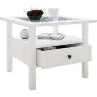 VCM Holz Beistelltisch mit ESG-Sicherheitsglas | Couchtisch schlicht | Maße ca. H. 42 x B. 54 x T. 54 cm | Wohnzimmertisch mit Schublade | Sofatisch - Lingis M