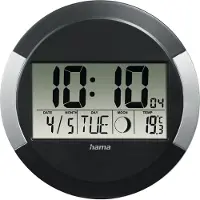Hama Ischia, Wand/Tisch, Funkgesteuerte Uhr, Rund, Schwarz, Silber, Kunststoff, Kunststoff