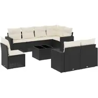 vidaXL 9-tlg. Garten-Sofagarnitur mit Kissen Schwarz Poly Rattan