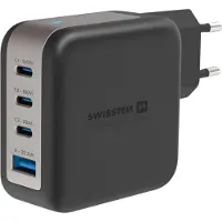 Swissten , 100W GaN Ladegerät 3x USB-C + USB Schnellladung kompakt, Schwarz