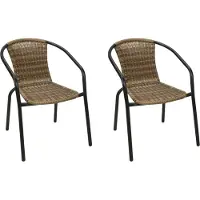 Mojawo 2 Stück Stabiler Polyrattan Bistrostuhl stapelbar Cappuccino / schwarz