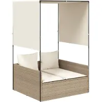 Syfax Doppel-Sonnenliege mit Dach und Vorhängen Beige Poly Rattan