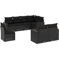 vidaXL 8-tlg. Garten-Sofagarnitur mit Kissen Schwarz Poly Rattan