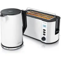 Arendo Frühstücks-Set, Wasserkocher 1,5L mit Temperatureinstellung, 4-Scheiben Toaster Langschlitz, Weiß