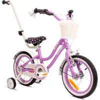 Sun baby Kinderfahrrad 14 Zoll Heart Bike mit Schieber, Stützrädern, Korb, V-Brake und Torpedo-Bremse - lila