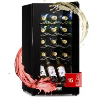 Klarstein Weinkühlschrank, 1 Zonen Getränkekühlschrank Klein, Kleiner Weinschrank 53L, Wein-Kühlschrank Klein mit Glastür, Indoor/Outdoor Flaschenkühlschrank, Wine Fridge 5-18°C, 15 Flaschen